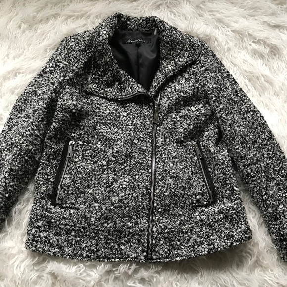 KENNETH COLE‎ NY BLACK WHITE MARLED MOTO ZIP JACKET - Picture 1 of 7